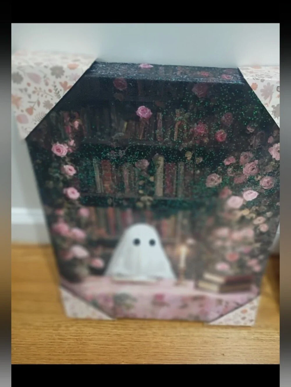 Haunting Ghost Reading Book Canvas Painting Poster Framed Bathroom Dark Academia